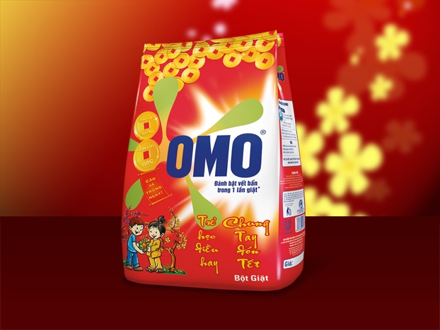 Thiết kế bao bì mùa lễ hội (mùa Tết) của bột giặt Omo