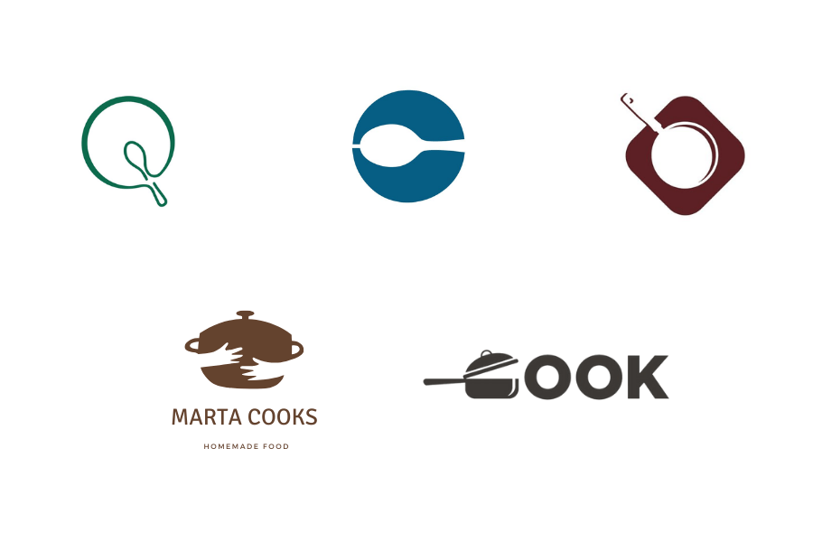 Logo công ty thực phẩm vởi biểu tượng chiếc thìa, cái nồi