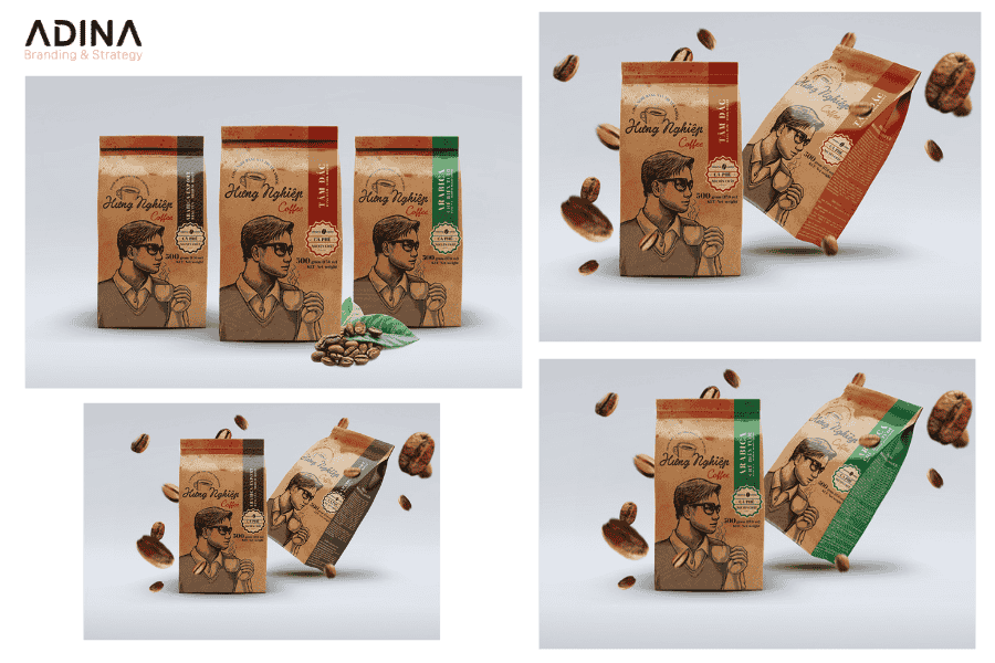 Mẫu bao bì cà phê ấn tượng theo phong cách vintage, cổ điển