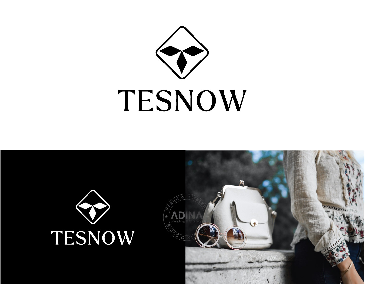 Logo thương hiệu thời trang da Tesnow được ADINA thiết kế theo phong cách cổ điển.