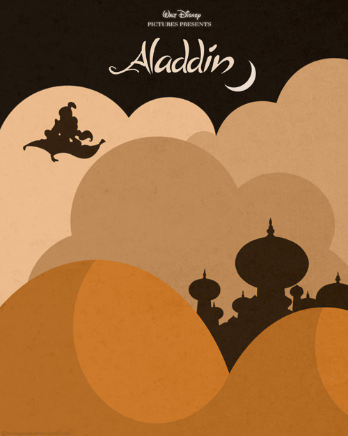 Poster phim Aladdin của Walt Disney theo xu hường thiết kế poster phong cách tối giản.